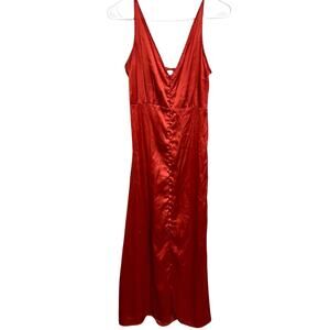 Anthropologie Red Satin Button Front Dress Size S Feminine Romantic Coquette